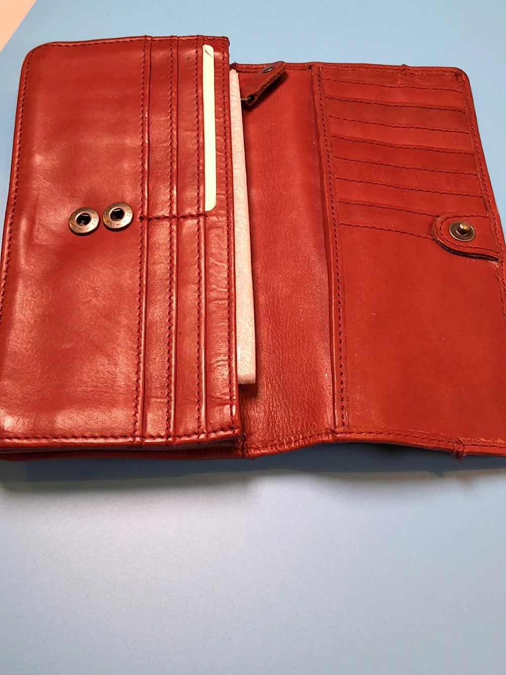 Sag Harbor Red Leather Clutch Wallet with Metal Logo